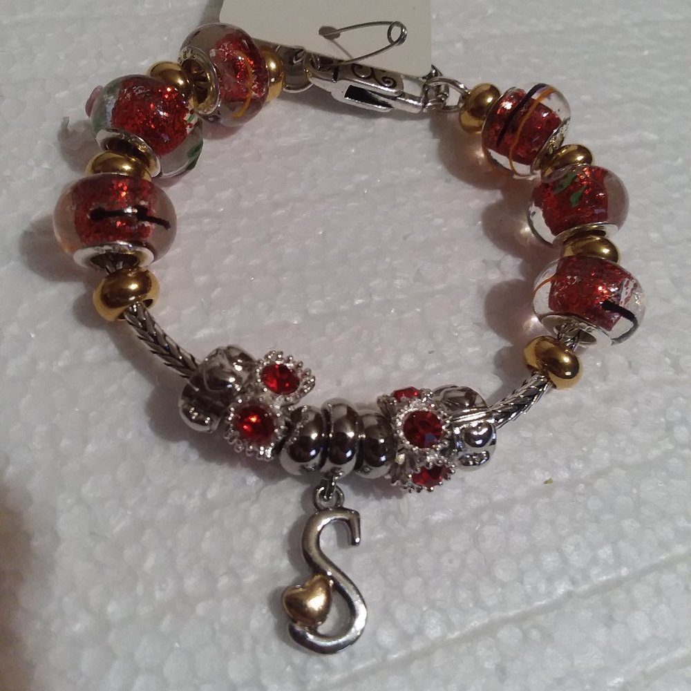 #10-7"-7 1/4" Bracelet-Letter "S"-.925 GlassBeads